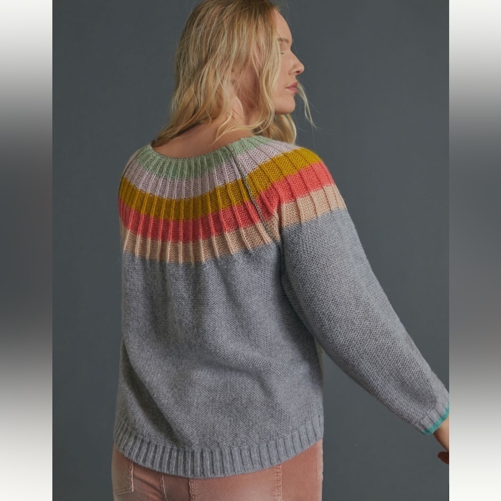 NWT new Anthropologie Colleen sweater large petite LP gray rainbow shimmer - Picture 4 of 17